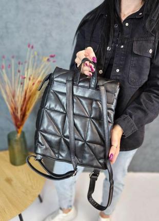 Рюкзак жіночий, для навчання, прогулянок, на блискавці, стьобаний, чорного кольору3 фото