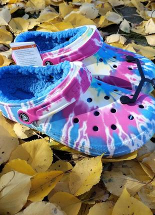 Crocs classic lined tie die,крокси ,сабо з хутром