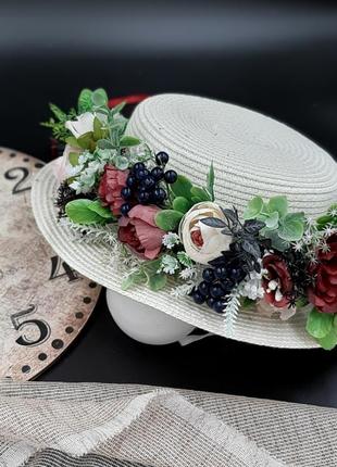 Шляпа цветочная с цветами. капелюх з квітами2 фото