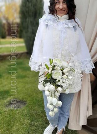 Палантин, накидка на голову на венчание на крестины с кружевом9 фото