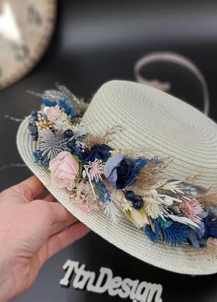 Шляпа цветочная с синими цветами. капелюх з квітами