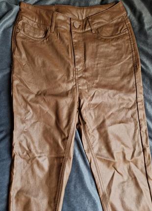 Коричневые кожаные брюки, 36 размер2 фото