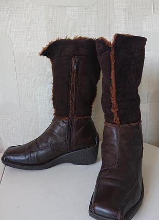 Зимние винтажные кожаные сапоги
