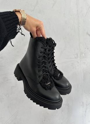 Женские зимние ботинки высокие с мехом черные сапоги теплые ботинки кожаные 36-405 фото