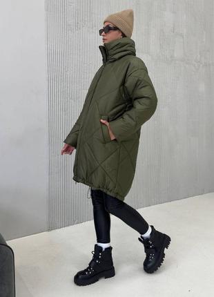 Объемная зимняя куртка оверсайз с орнаментом 44-50 размеры разные цвета3 фото