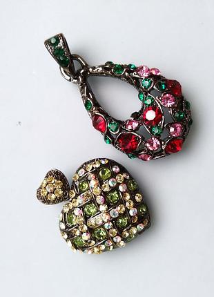 Сверкающий кулон с цветными кристаллами, набор 2 кулона с разноцветными стразами