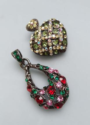Сверкающий кулон с цветными кристаллами, набор 2 кулона с разноцветными стразами