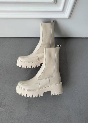 Женские зимние челси ботинки высокие с мехом черные сапоги теплые ботинки кожаные 36-406 фото