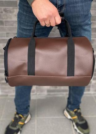 Спортивная универсальная круглая сумка бочка в коричневом цвете barrel brown mw3 фото