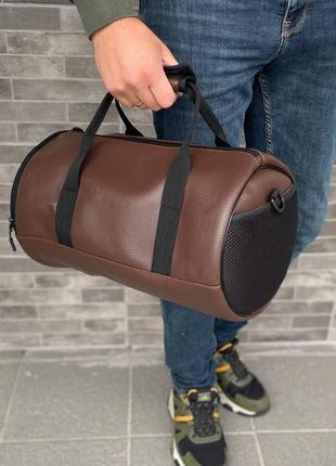 Спортивная универсальная круглая сумка бочка в коричневом цвете barrel brown mw