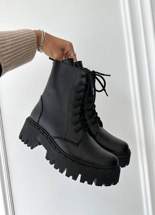 Женские зимние ботинки высокие с мехом черные сапоги теплые ботинки кожаные 36-40