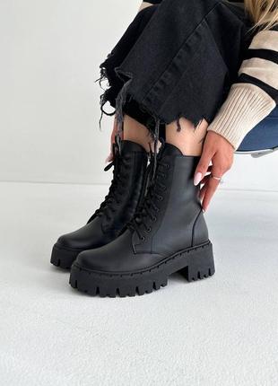 Женские зимние ботинки высокие с мехом черные сапоги теплые ботинки кожаные 36-404 фото