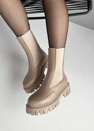 Жіночі зимові челсі черевики високі з хутром чорні чоботи теплі черевики шкіряні 36-405 фото