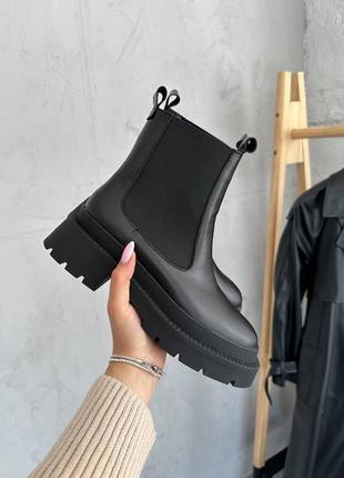 Жіночі зимові челсі черевики високі з хутром чорні чоботи теплі черевики шкіряні 36-408 фото