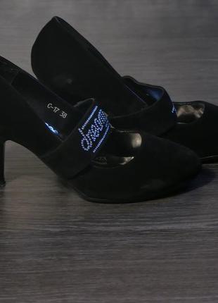 Туфли черные замшевые с ремешком3 фото