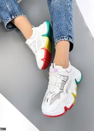Sale! модельные женские кроссовки с яркой подошвой белые2 фото