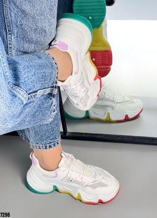 Sale! модельные женские кроссовки с яркой подошвой белые6 фото