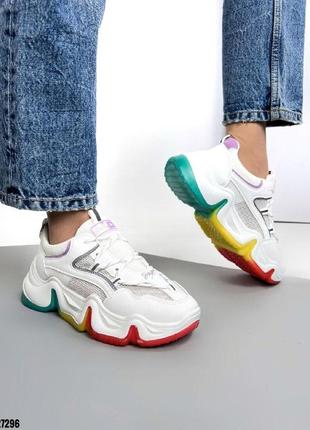 Sale! модельные женские кроссовки с яркой подошвой белые7 фото