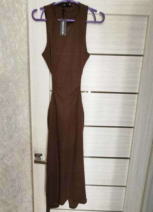 Нова сукня міді в рубчик з вирізом по бокам6 фото