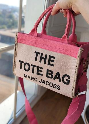 Женская сумка  тоут марк джейкобс малиновая текстильная  marc jacobs tote bag