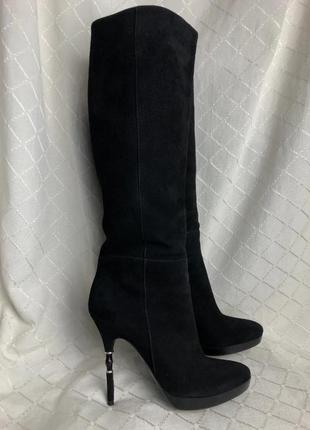 Высокие замшевые сапоги до колена на шпильке gucci bamboo knee high suede boots 204148 ботильны ботинки оригинал натуральная замша кожа