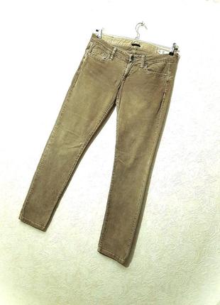 Sisley брендовые джинсы вельветовые мелкий рубчик слим фит бежевые/оливковые демисезон мужские2 фото