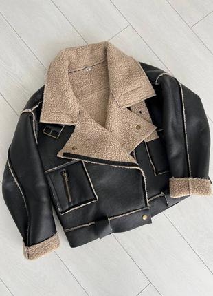 Дубленка мех овчина удлиненная оверсайз bershka