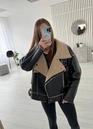 Дубленка мех овчина удлиненная оверсайз bershka