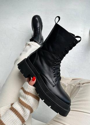 Стильные зимние ботинки на высокой подошве и шнуровке, натуральная кожа7 фото