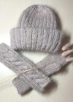 Митенки вязаные пушистые перчатки без пальцев вязаные варижки мохер ангора перчатки...