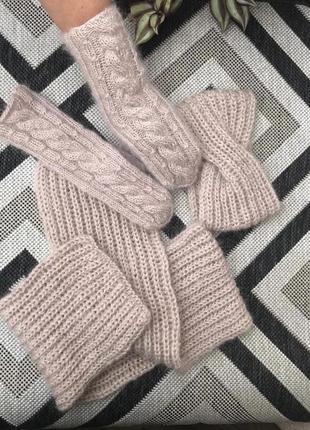 Митенки вязаные пушистые перчатки без пальцев вязаные варижки мохер ангора перчатки...