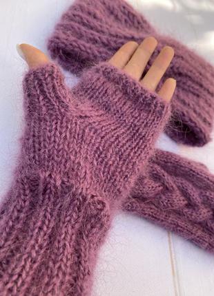 Митенки вязаные пушистые перчатки без пальцев вязаные варижки мохер ангора перчатки...