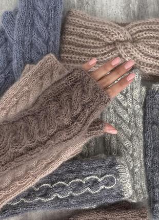 Митенки вязаные пушистые перчатки без пальцев вязаные варижки мохер ангора перчатки...