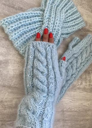 Митенки вязаные пушистые перчатки без пальцев вязаные варижки мохер ангора перчатки...