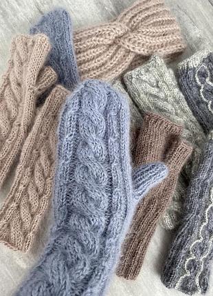 Митенки вязаные пушистые перчатки без пальцев вязаные варижки мохер ангора перчатки...