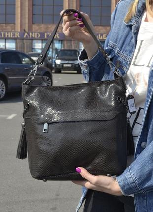 Якісна шкіряна сумка середнього розміру (лазерна натуральна шкіра) темно-коричнева5 фото