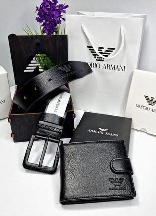 Ремень armani, кошелек кожаный армани, подарочный набор armani, кожаный пояс и кошелек armani, мужской3 фото