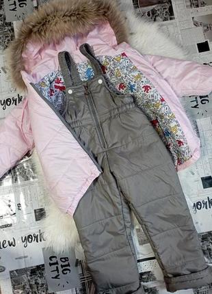Зимний комплект с натуральным мехом, куртка и полукомбинезон2 фото