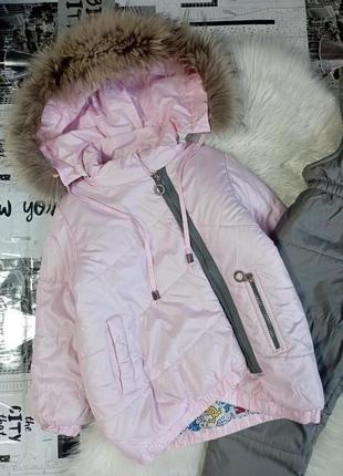 Зимний комплект с натуральным мехом, куртка и полукомбинезон4 фото