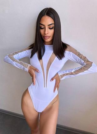 Ніжне боді зі вставками з сітки, боді біфлекс із прозорою сіткою