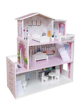 Деревянный игрушечный домик freeon розовый1 фото