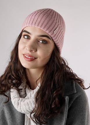 Шапка по голові з відворотом, рожевий перламутр
