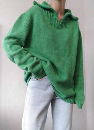 Хлопковый свитер зип зеленый джемпер хлопок пуловер реглан лонгслив кардиган кофта поло свитер винтажный джемпер2 фото