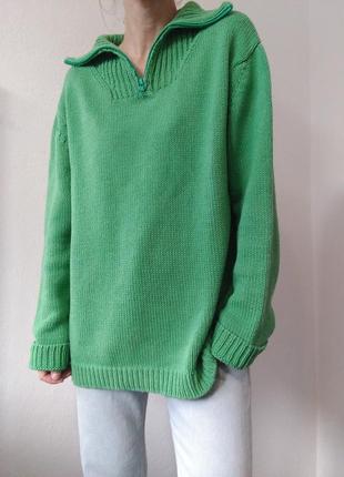 Хлопковый свитер зип зеленый джемпер хлопок пуловер реглан лонгслив кардиган кофта поло свитер винтажный джемпер10 фото