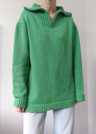 Хлопковый свитер зип зеленый джемпер хлопок пуловер реглан лонгслив кардиган кофта поло свитер винтажный джемпер8 фото