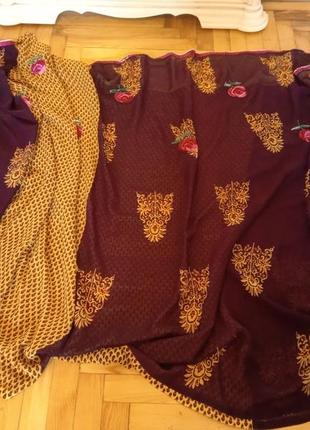 Изумительная сари с вышивкой, индийский наряд.7 фото