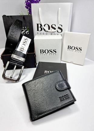 Ремінь hugo boss, гаманець шкіряний хьюго бос, подарунковий набір босс, шкіряний пасок та гаманець hugo boss, чоловічий5 фото