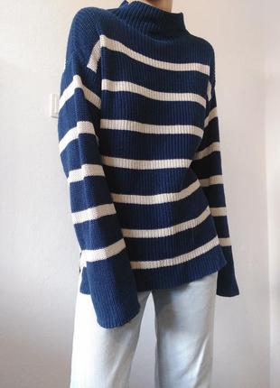 Бавовняний светр в полоску джемпер пуловер реглан лонгслів кофта бавовна гольф оверсайз светр коттон3 фото