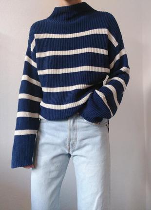 Бавовняний светр в полоску джемпер пуловер реглан лонгслів кофта бавовна гольф оверсайз светр коттон4 фото