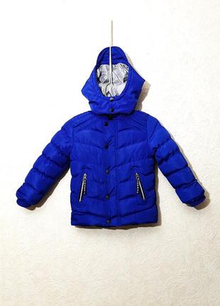 Куртка с капюшоном парка деми/зима синяя тёплая с наполнителем+ подкладка мех на мальчика 2-3года2 фото